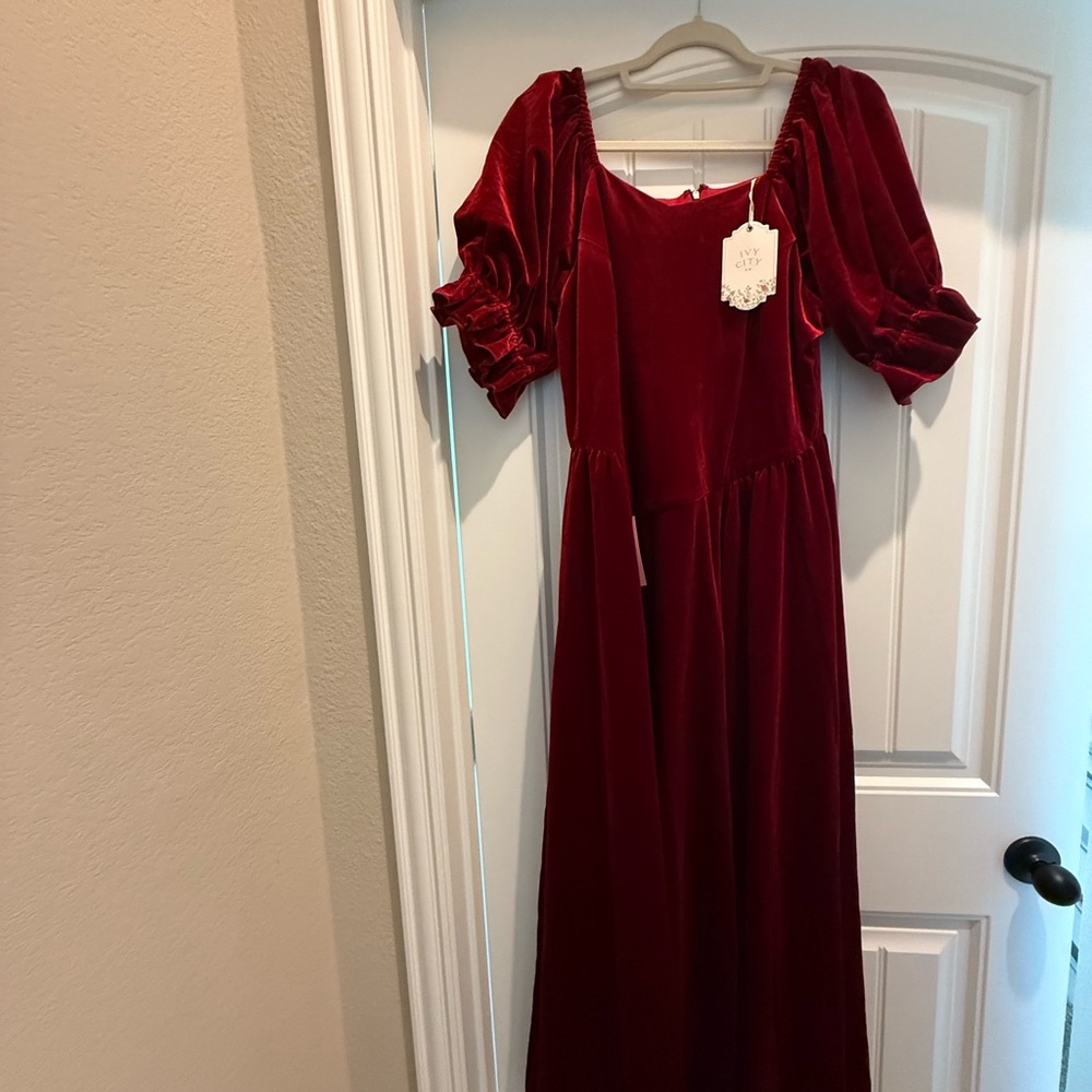 Ivy City Co. Red Velvet Maxi Dress